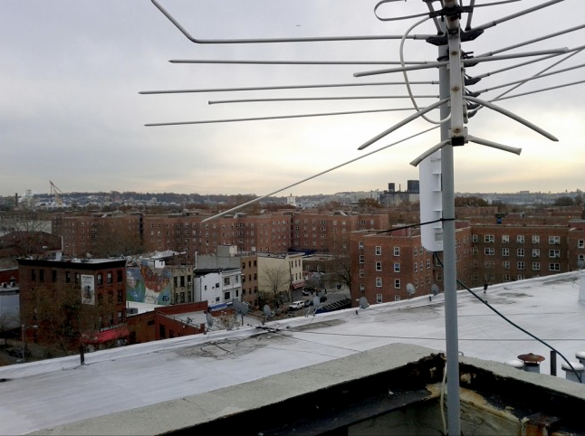 A mesh network antenna node in Red Hook, Brooklyn