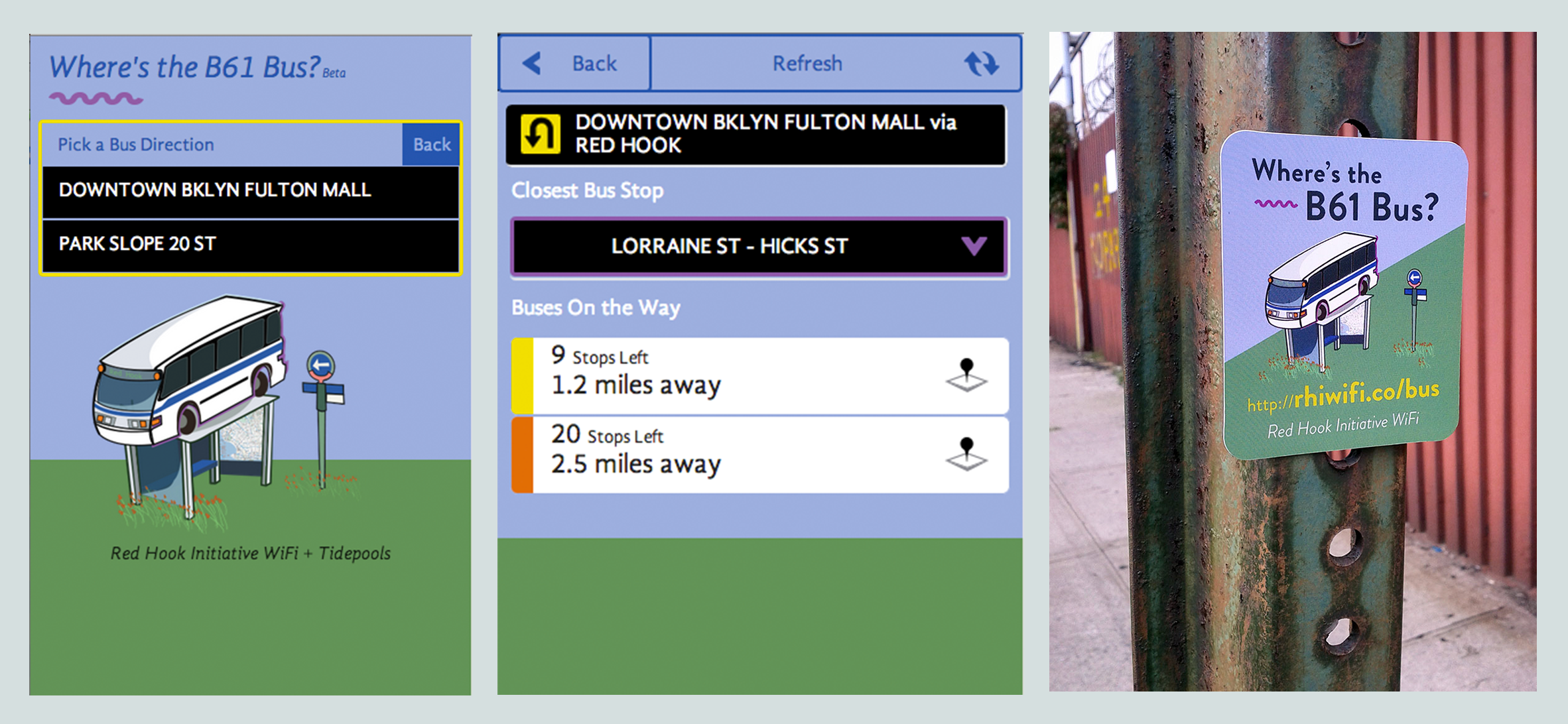 A local bus app and magnet advertising Where's the Bus app